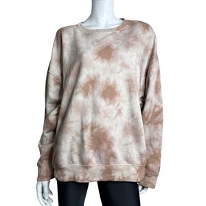 PINK Victoria's Secret XL Tan Tie Dye Oversized Crewneck Fleece Sweatshirt